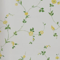 Papel de parede, floral, amarelo, verde e branco